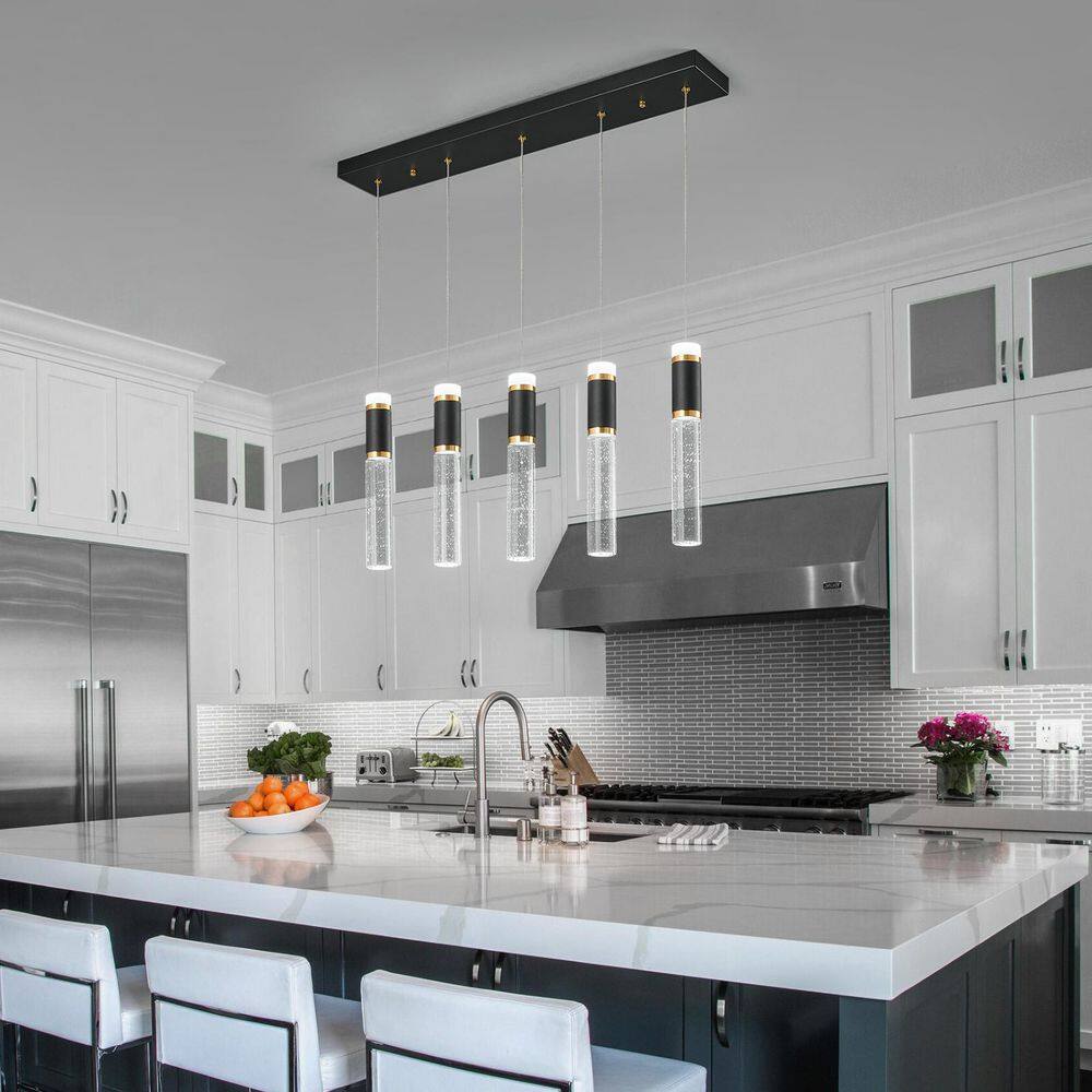 Home Lighting 30-Watt 5-Light Black Gold Modern Pendant Light Dimmable LED Bubble Crystal Light Fixture for Kitchen price history on PriceWatchPro