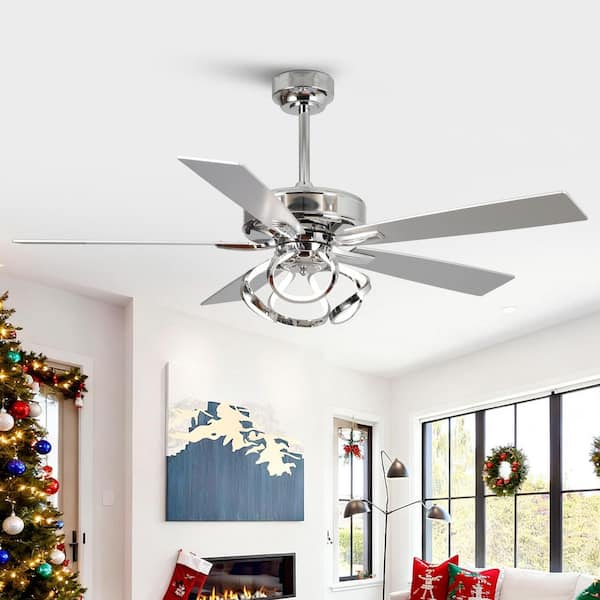 Modern 52 in. Indoor Color Changing Integrated LED Chrome Ceiling Fan with Light and Remote Control