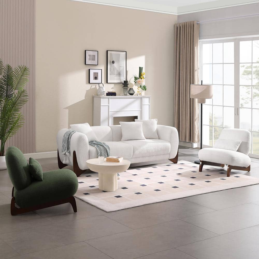 Morden Fort Luxury Cloud Couch 3-Piece White Teddy Velvet Sofa and