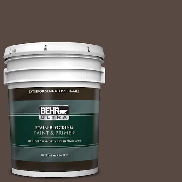 BEHR ULTRA 5 gal. #780B-7 Bison Brown Semi-Gloss Enamel Exterior Paint & Primer