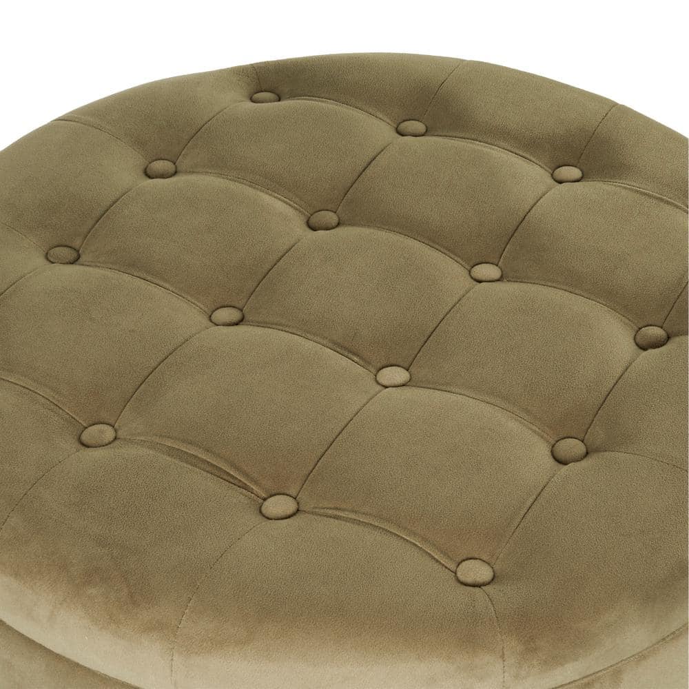 Sage Green Velvet Tufted Round Storage Ottoman