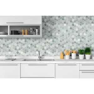 Icelandic Green Hexagon 12 in. x 11.81 in. x 10 mm Polished Marble Mesh-Mounted Mosaic Wall Tile (9.8 sq. ft./Case)
