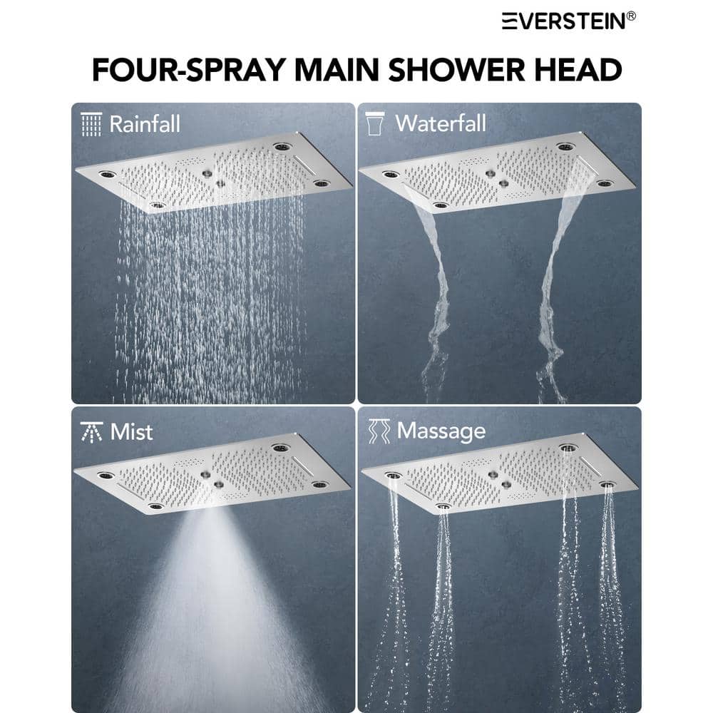 Large Brushed Nickel Dual LED Ceiling and Wall Mounted Shower System
