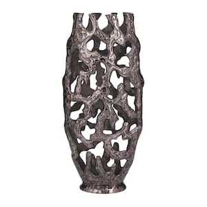 20 in. Black Aluminum Metal Decorative Vase with Cut Out Designs