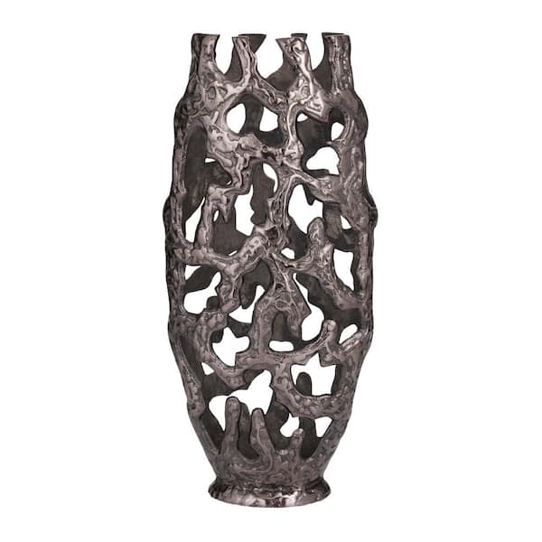 Litton Lane 20 in. Black Aluminum Metal Decorative Vase with Cut Out Designs