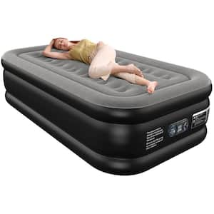 18 in. Twin Air Mattress with Built-in Pump, Self Inflating Air Mattress for Indoor and Outdoor, Black and Gray