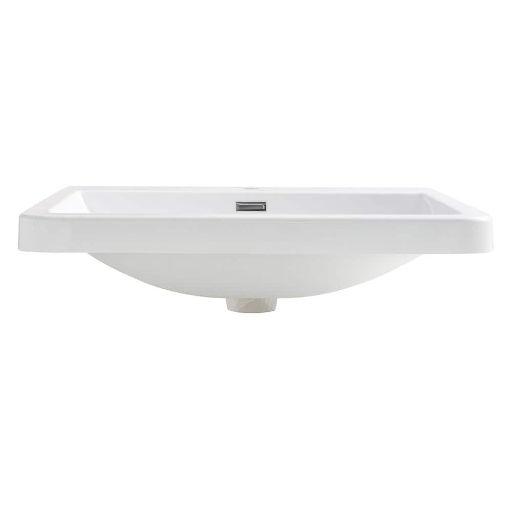 Milano 26" White Acrylic Rectangular Bathroom Sink with Overflow