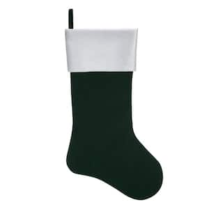 20 in. Green Velveteen Polyester Christmas Stocking with White Plush Cuff