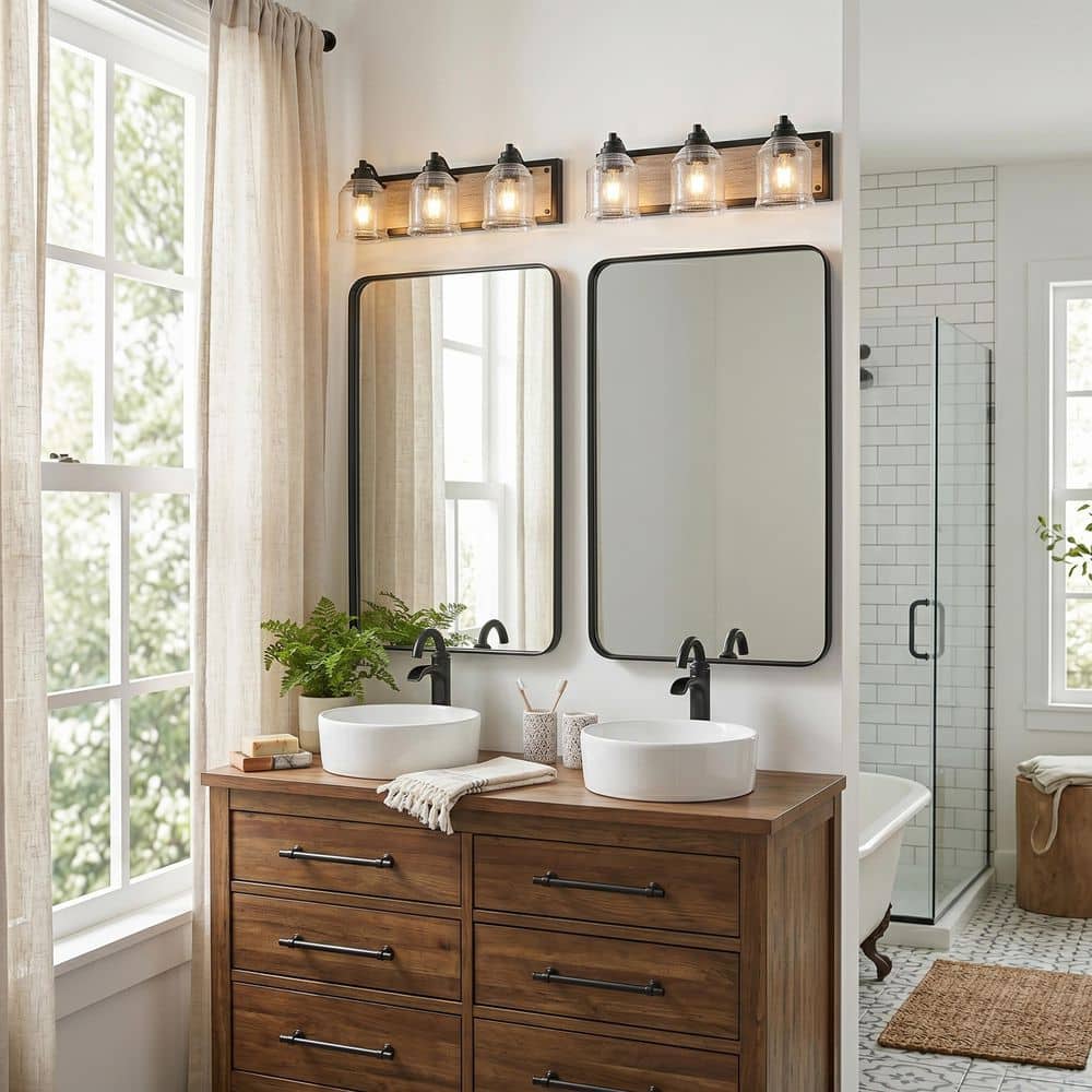 23 in. 3 Lights Black Farmhouse Bathroom Vanity Light, Clear Glass Shade Bathroom Wallsconce Lighting Fixture for Vanity price history on PriceWatchPro