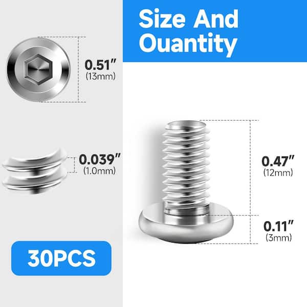 M6 x 12 mm Stainless Steel Hex Button Head Socket Screw (30-Pack)
