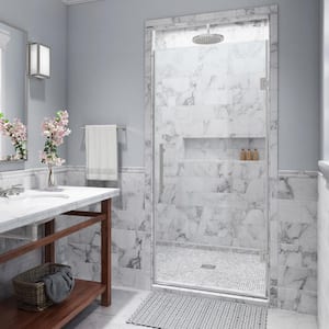 Kinkade 21.75 - 22.25 in. W x 72 in. H Frameless Hinged Shower Door with StarCast Clear Glass in Stainless Steel