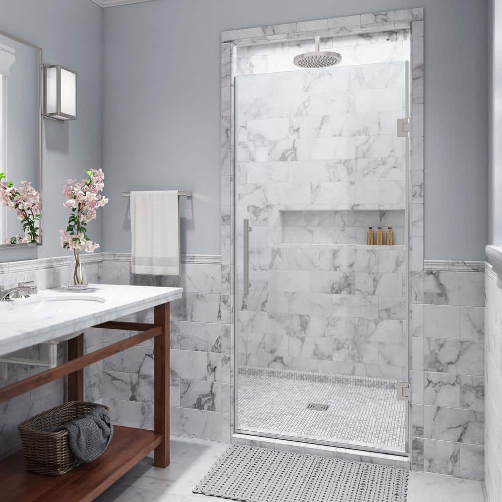 Kinkade 30.75 - 31.25 in. W x 72 in. H Frameless Hinged Shower Door with StarCast Clear Glass in Stainless Steel price history on PriceWatchPro