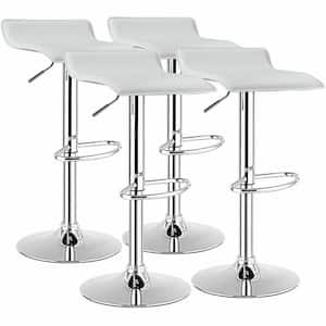 34 in. Swivel Bar Stool Backless Metal PU Leather Adjustable Kitchen Counter Bar Chair White (Set of 4)
