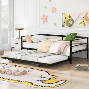 Black Metel Twin Size Daybed with Adjustable Pop Up Trundle
