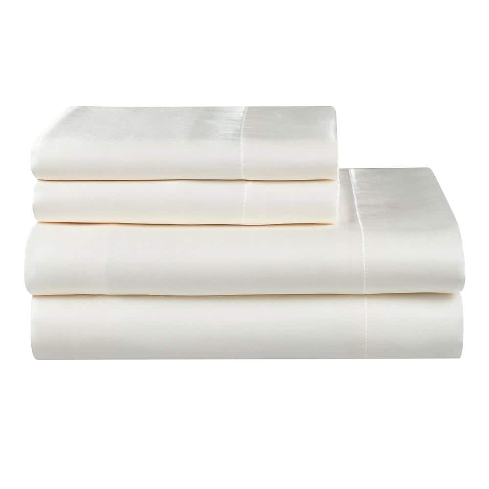 4-Piece Ivory Satin King Sheet Set