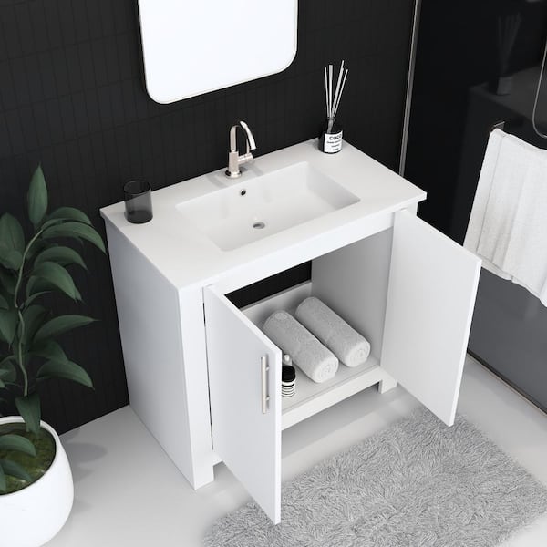 Austin 36 in. W x 20 in. D Bath Vanity in White with Acrylic Vanity Top in Vanity in White with White Basin