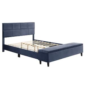 Sadia Gray Wood Frame Queen Platform Bed With Bench Storage