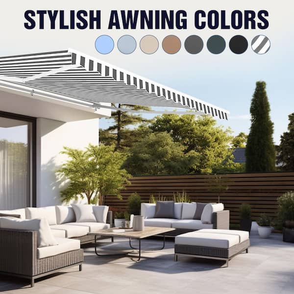 ALEKO 12 ft. Caribbean Polyester Manual Retractable Patio Awning
