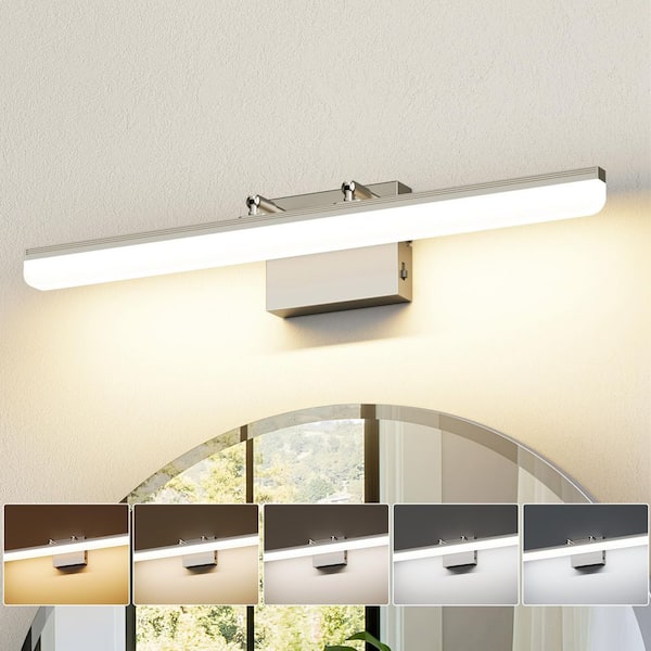 23.82 in. 1-Light Nickel LED Bathroom Vanity Light Bar with 5-CCT Adjustable Switch