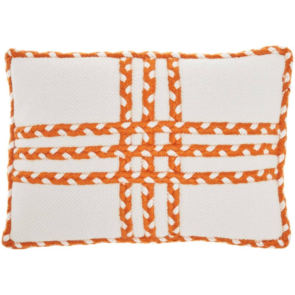 Orange and White Braided Rectangular Outdoor Throw Pillow