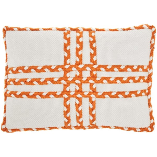 Mina Victory Orange Stripes & Plaids 20 in. x 14 in. Indoor/Outdoor Rectangle Throw Pillow