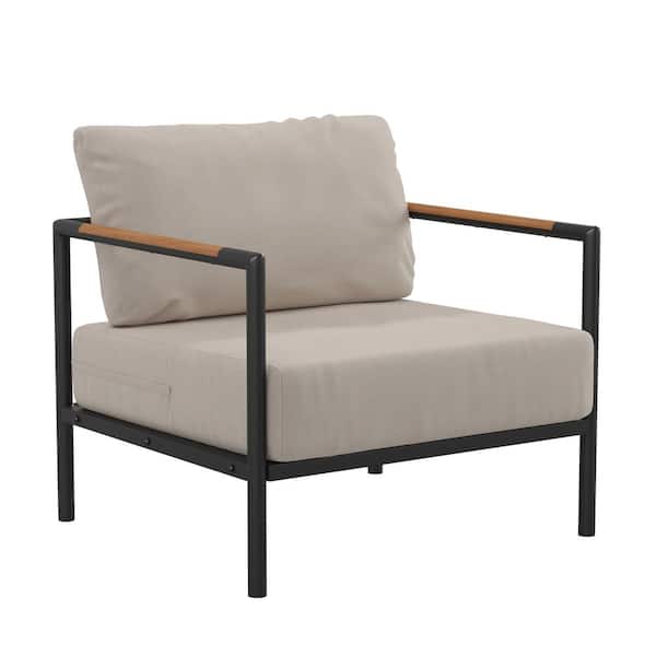 Carnegy Avenue Aluminum Framed Patio Chair in Black with Beige Cushions