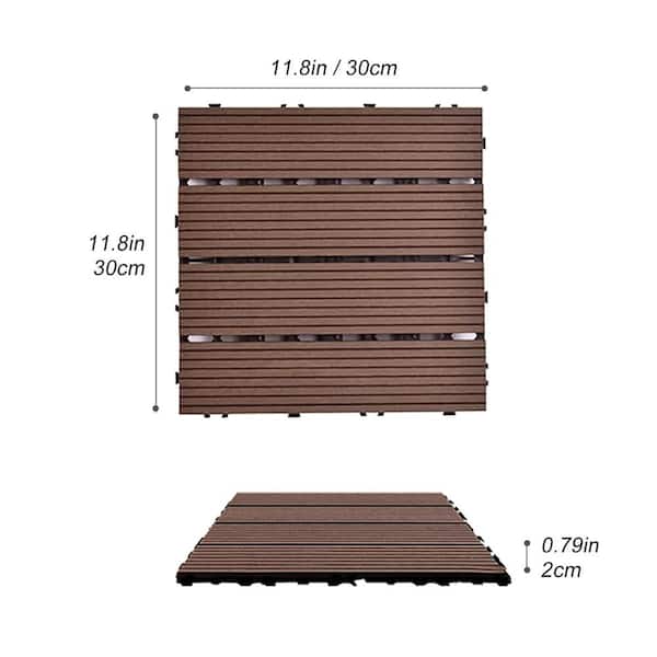 GOGEXX 11.8 in.Wx11.8 in.L Outdoor Striped Pattern WPC Composite Interlocking Flooring Deck Tiles (20 Per Box), Light Coffee