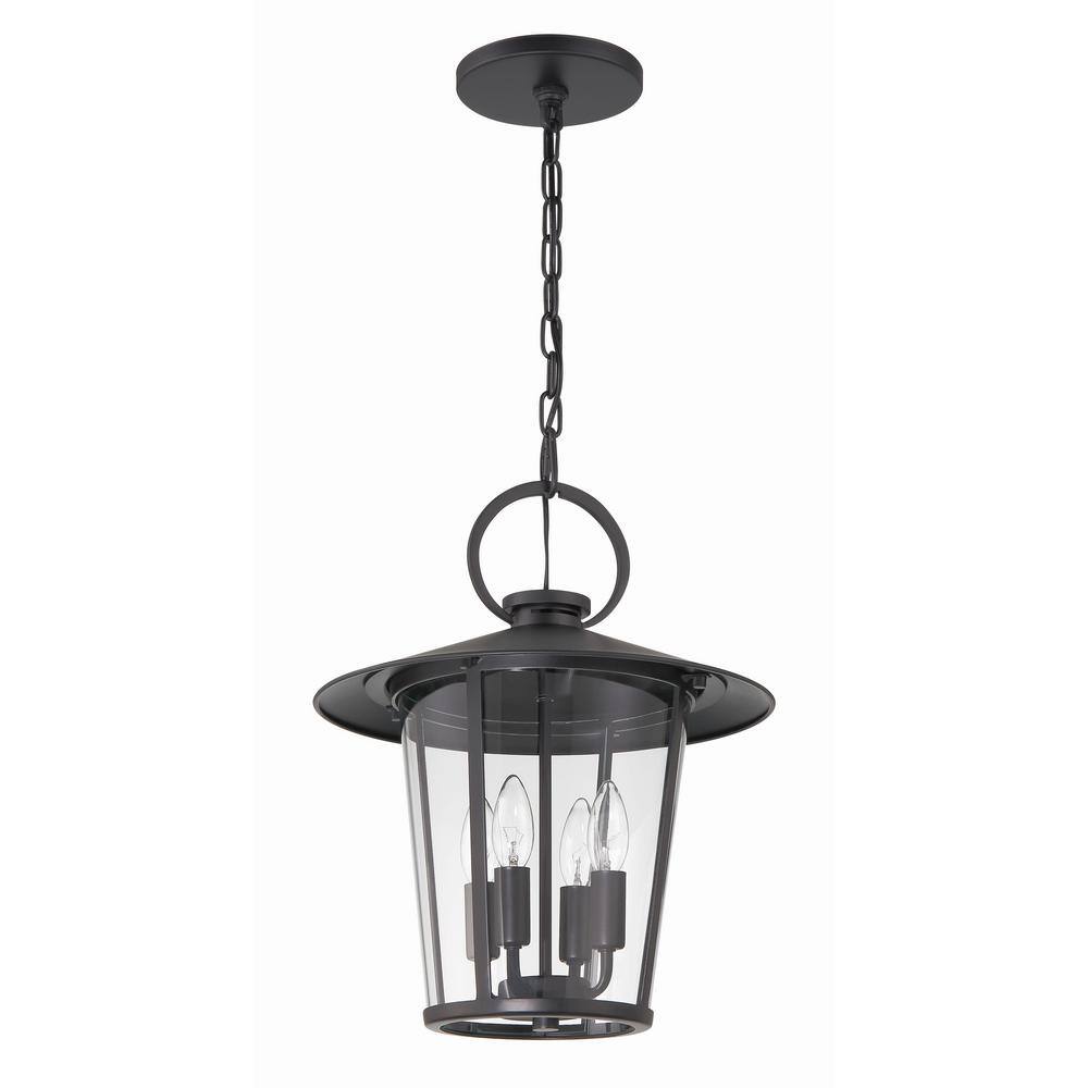 Matte Black Outdoor Lantern Chandelier with Clear Glass