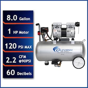 8 Gal. 1 HP 120 PSI Ultra Quiet and Oil-Free Electric Horizontal Tank Air Compressor with Automatic Drain