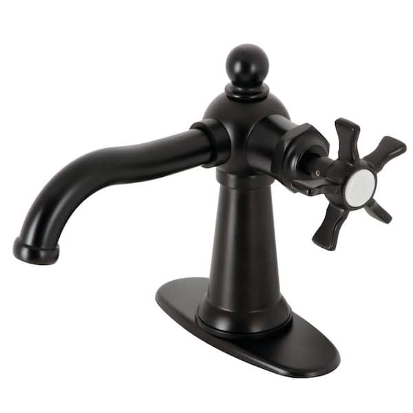 Kingston Brass Hamilton Single-Handle Single Hole Bathroom Faucet with Push Pop-Up and Deck Plate in Matte Black