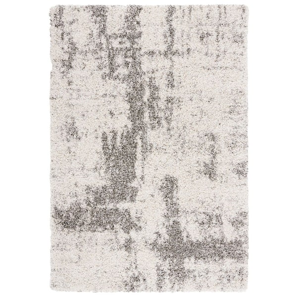 Hudson Shag 8 ft. x 10 ft. Ivory/Gray Abstract Distressed Area Rug
