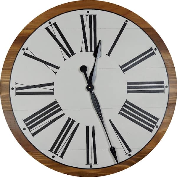 AVERY ST DESIGN CO Eleanor 36 in. White and Brown Farmhouse Wall Clock