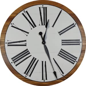Eleanor 24 in. White and Brown Farmhouse Wall Clock