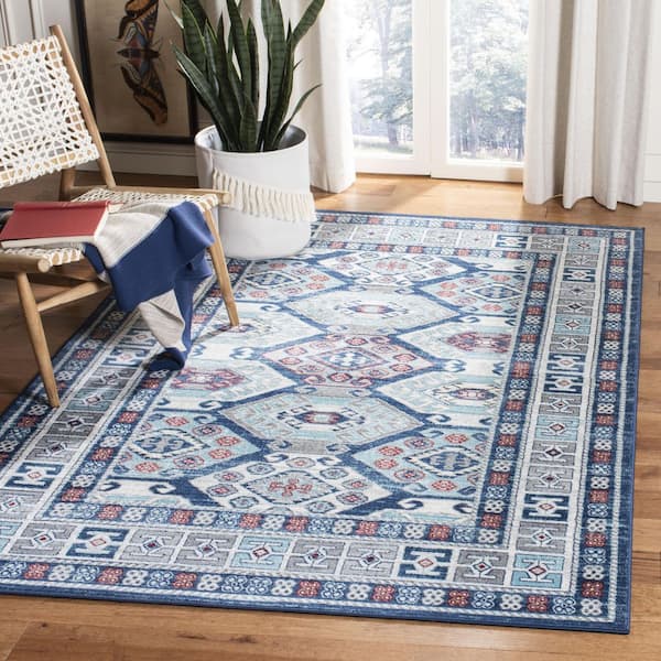 Kazak Blue/Grey 4 ft. x 6 ft. Border Persian Oriental Area Rug