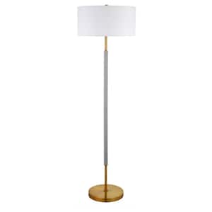 61 in. Gray and White 2 1-Way (On/Off) Standard Floor Lamp for Living Room with Cotton Drum Shade