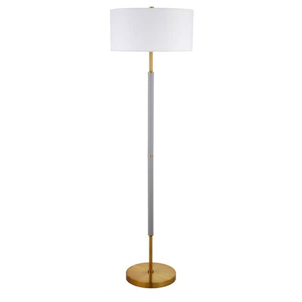 HomeRoots 61 in. Gray and White 2 1-Way (On/Off) Standard Floor Lamp for Living Room with Cotton Drum Shade