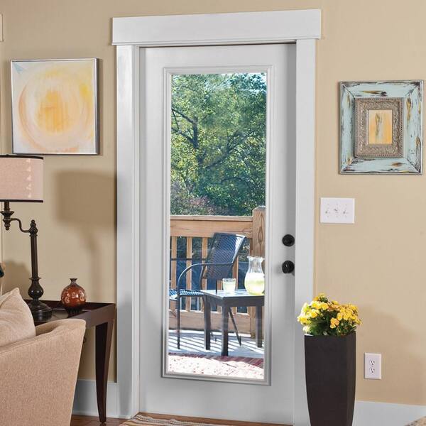 32 in. x 80 in. Classic Right-Hand Outswing Full Lite Clear Low-E Primed Steel Prehung Front Door with Brickmould