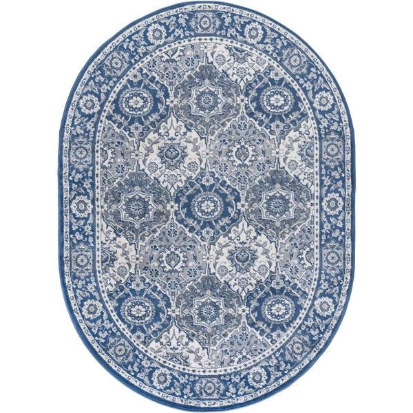 Tayse Rugs Madison Oriental Navy 5 ft. x 8ft. Oval Indoor Area Rug