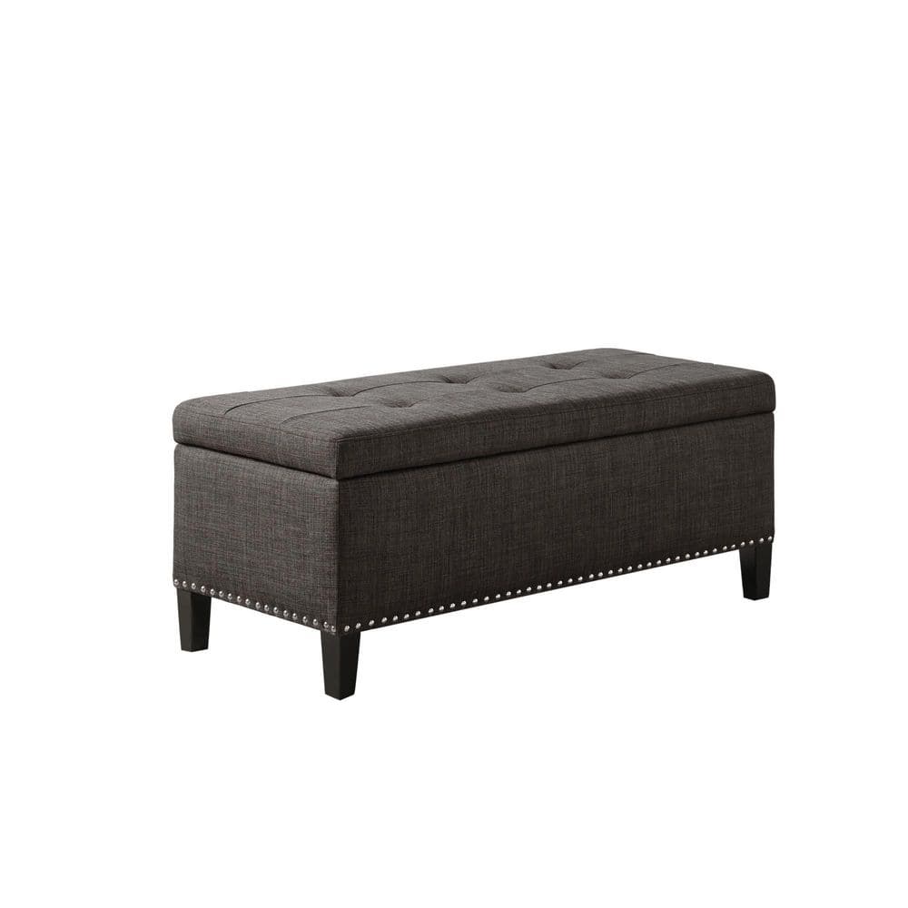 Charcoal Tufted Top Storage Ottoman with Nailhead Trim