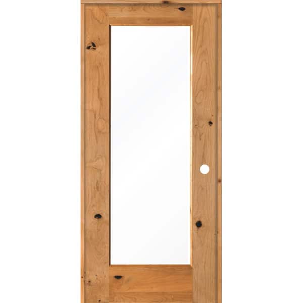 Krosswood Doors 36 in. x 80 in. Rustic Knotty Alder Left-Hand Full-Lite Clear Glass Clear Stain Solid Wood Single Prehung Interior Door