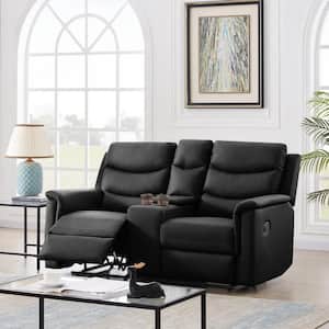 67.7 in. Black PU Leather Motion Recliner 2 Seater Sofa Chair with Console Slate, Cup Holder, Flipped Middle Backrest