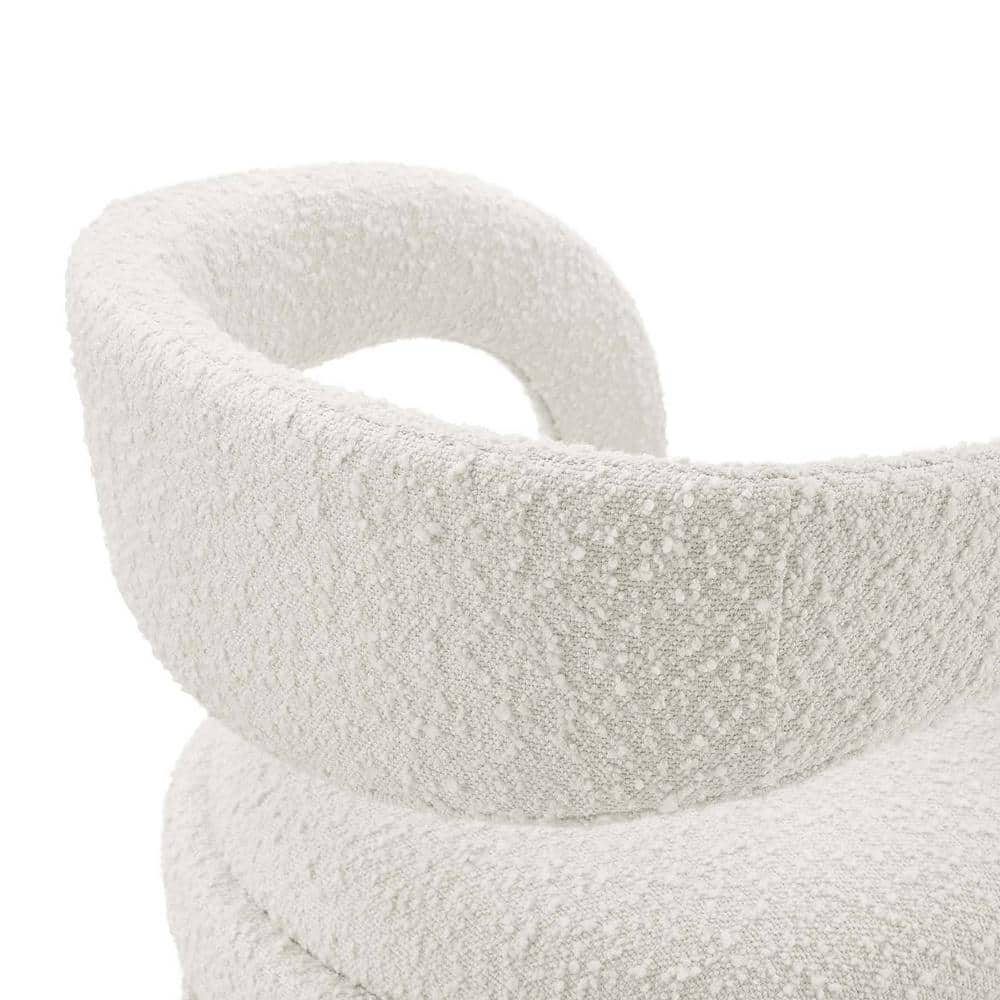 Ivory Boucle Upholstered Counter Stools with Curved Backrest, Set of Two