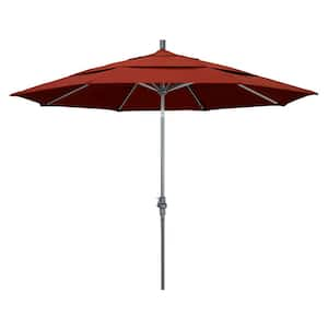 11 ft. Hammertone Grey Aluminum Market Patio Umbrella with Crank Lift in Terracotta Sunbrella