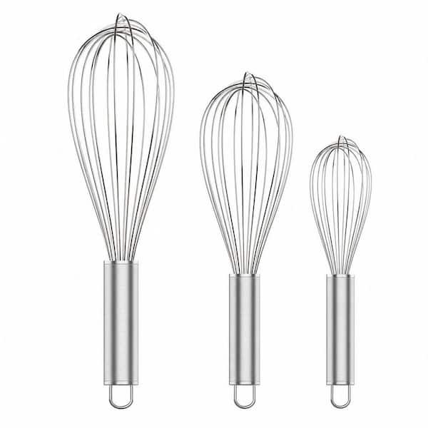 3-Pack Silver Stainless Steel Whisk Set, Dishwasher Safe Rustproof Metal Whisk, Professional Balloon Wire Whisks