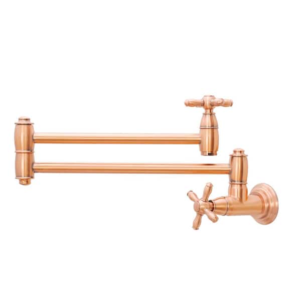 Akicon Pot Filler Faucet - Solid Brass Wall Mount Kitchen Faucets with Double Stretchable Joint Swing Arms, Copper - AK98288N1