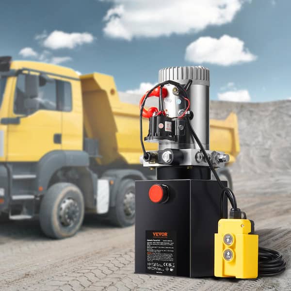 8 qt. 12-Volt Hydraulic Power Unit Pump Hydraulic Dump Trailer Pump DC Single Acting for Stackers Lifting Platforms