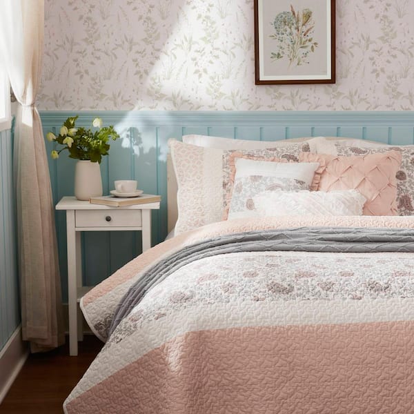 Madison Park Vanessa 6-Piece Blush Cotton Blend Full/Queen Quilt Set