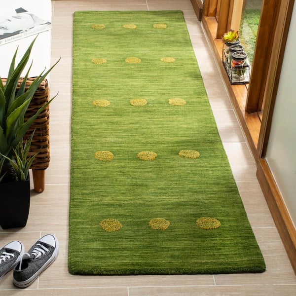 Himalaya 2 ft. x 12 ft. Green Geometric Runner Rug