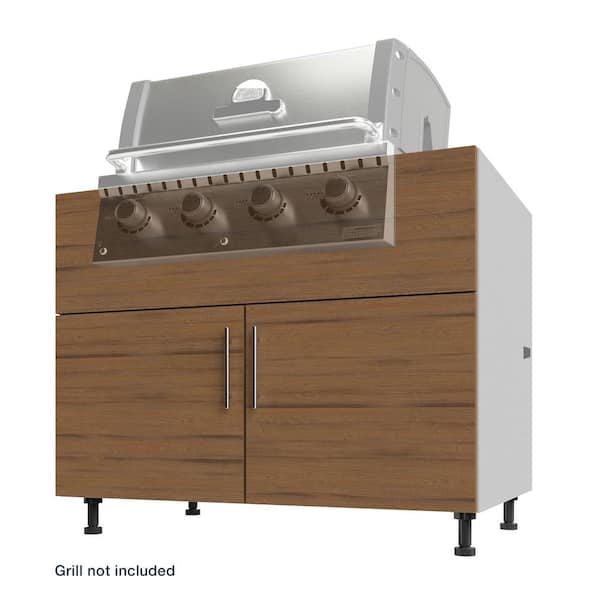 WeatherStrong Miami Teak Matte 42 in. x 34.5 in. x 27 in. Flat Panel Stock Assembled Base Kitchen Cabinet Island Back Grill Base