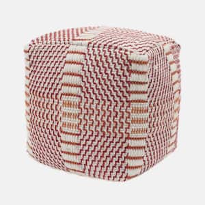 Orange and Red Multi Handcrafted Water-Resistant Waterproof Fabric Square Pouf